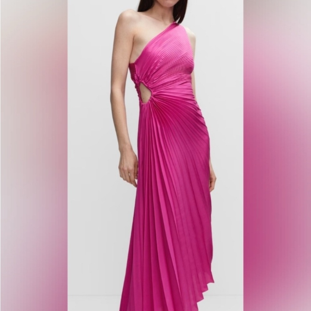 Mango Pink One-Shoulder Pleated Gown
